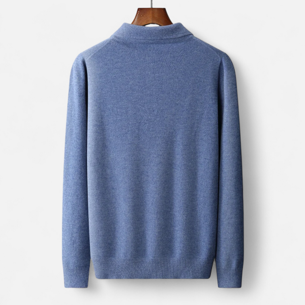 Men’s Casual Button Merino Wool Polo-Collar Sweater