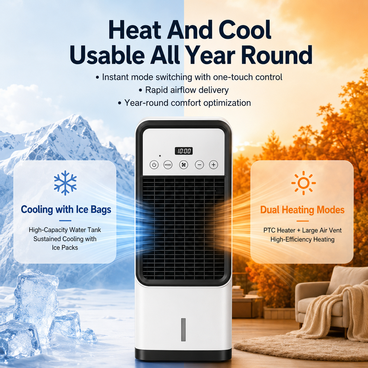 Portable Air Cooler with Fan & Heater – Remote Control Cooling Unit