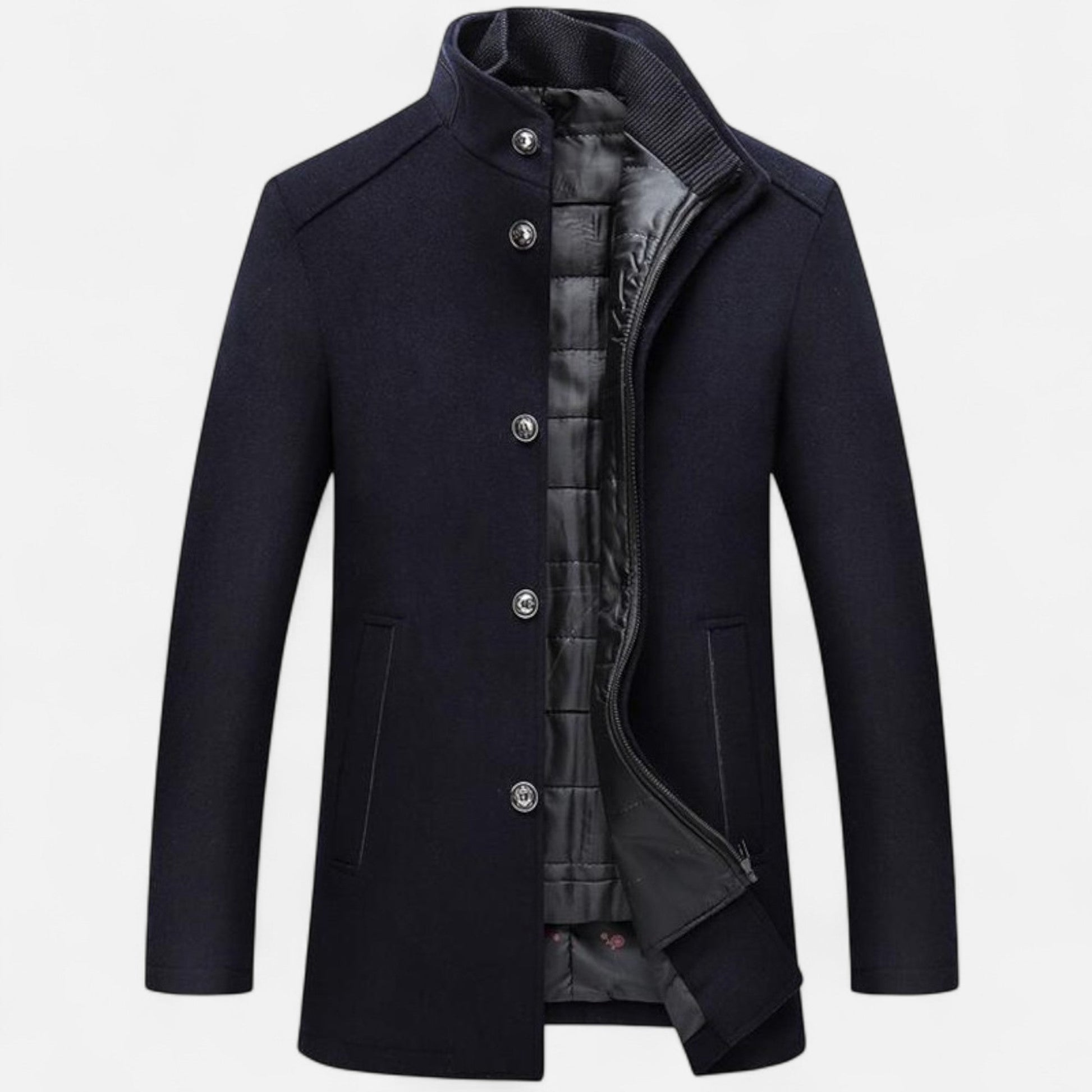 Men’s Versatile Layer Thick Long Overcoat with Vest Panel