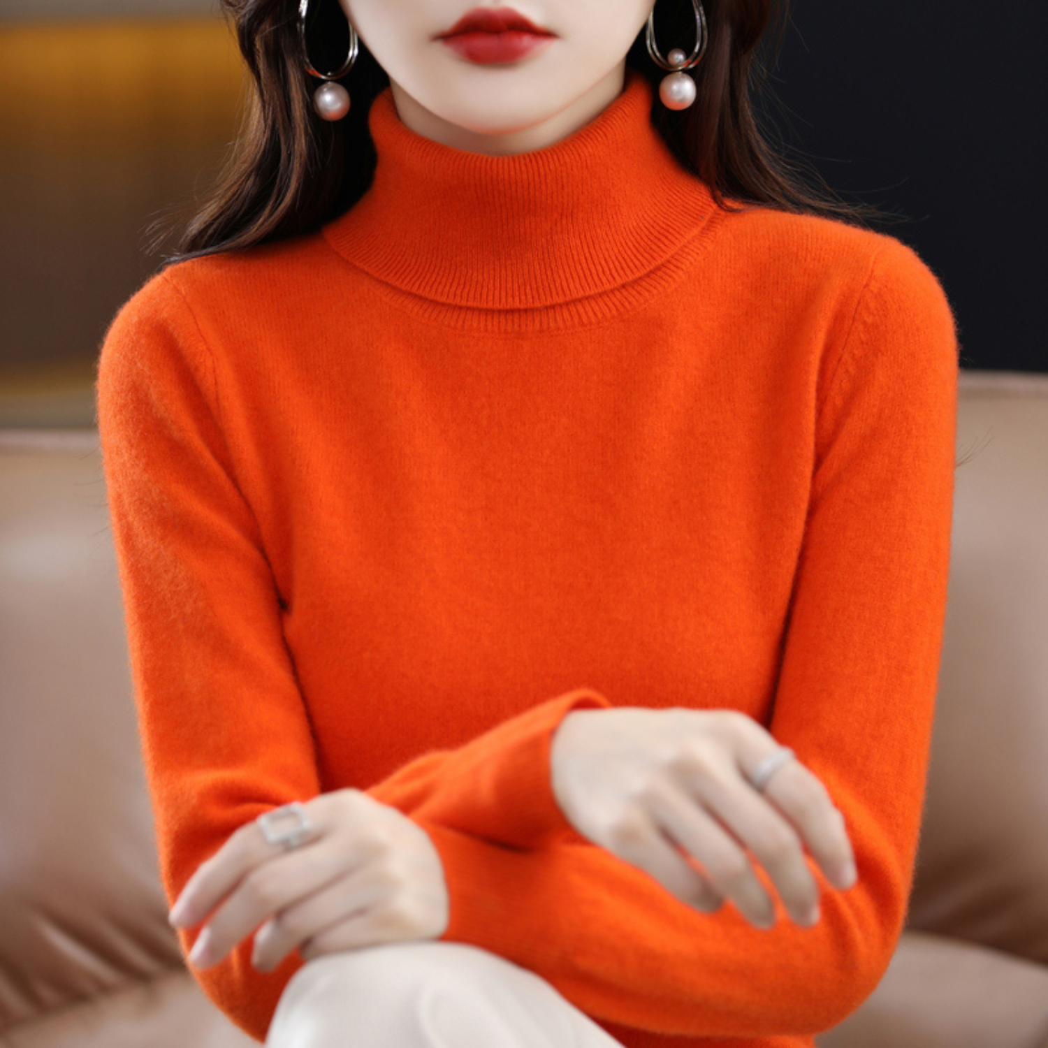 Women's Fashion Outdoor Warmth Knitted Roll Neck Sweater