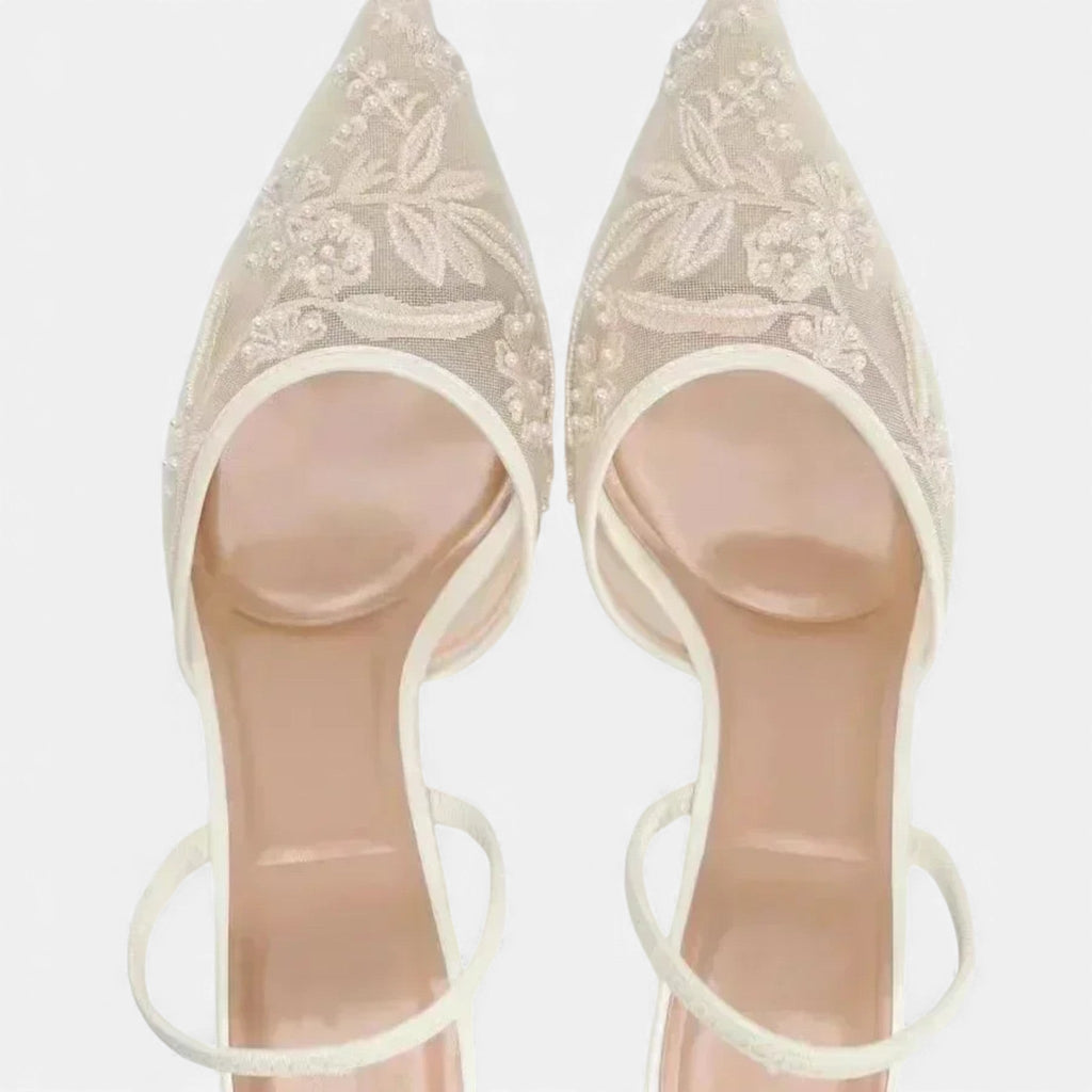Women’s Statement Airy Embroidered Flower Mesh Sophisticated Heels