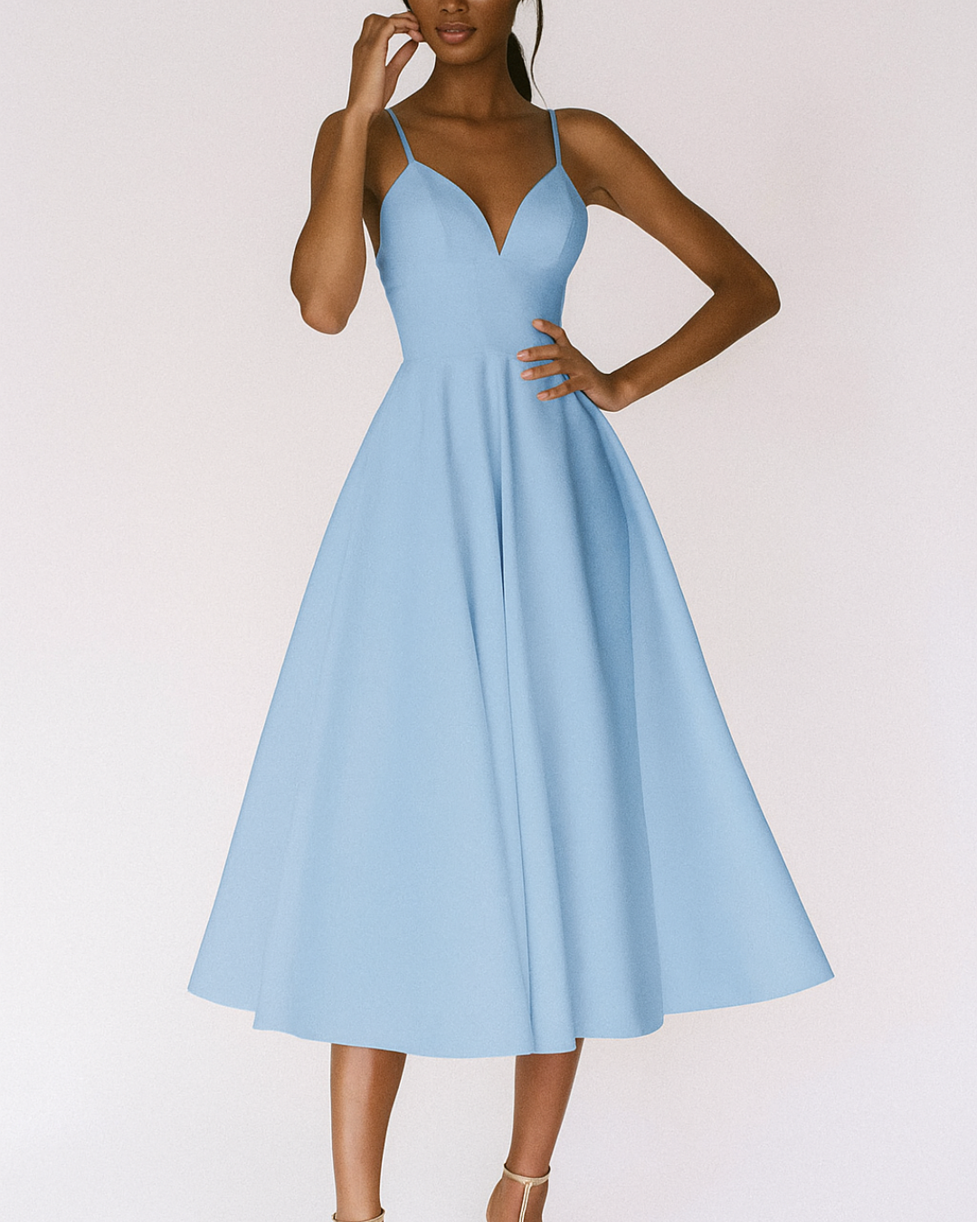 Women Modern Strappy Midi Length Wedding Guest  Dress