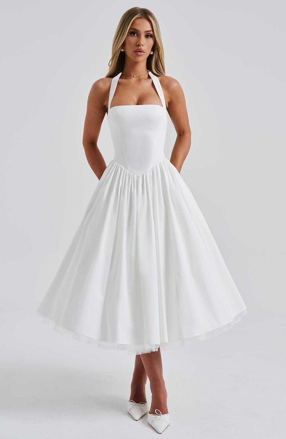 Women’s Chic Halter Wedding Guest Dresses Midi Length