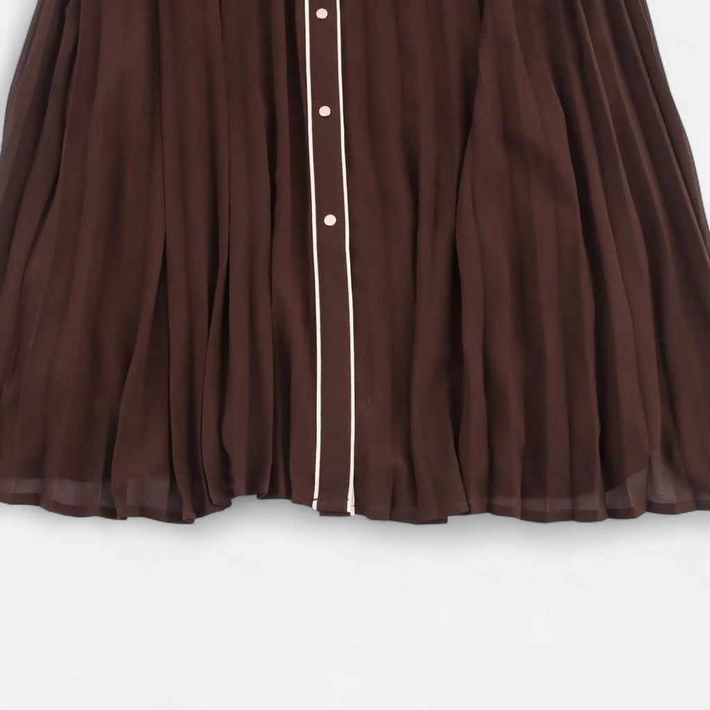 Women’s Elegant Belted Long Sleeves Chiffon Midi Dress with Turn-Down Collar