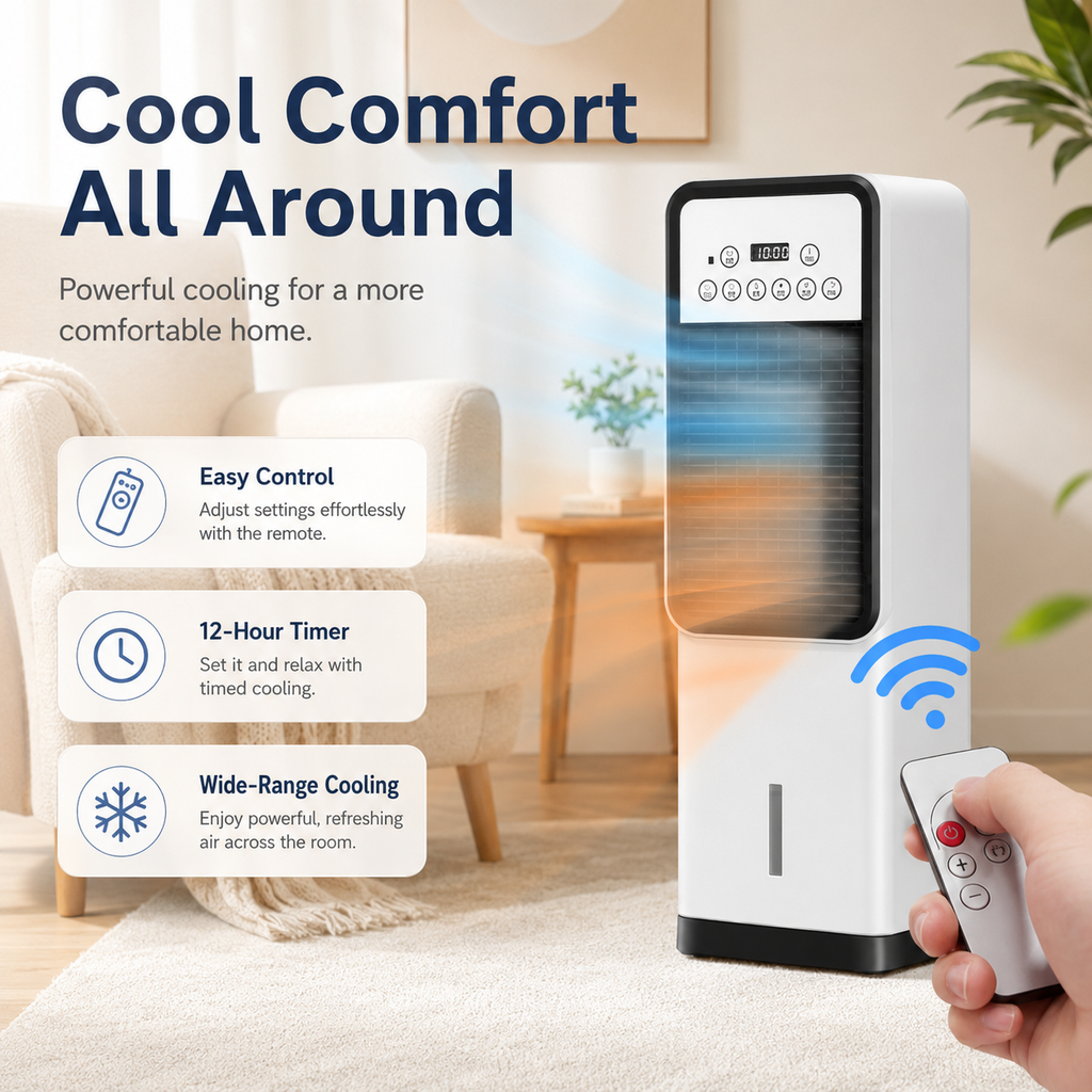 Portable Air Cooler with Fan & Heater – Remote Control Cooling Unit