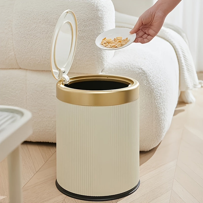 Modern Trash Can Oval Press Top Bathroom Bin Dual Inner Bucket - Image 11