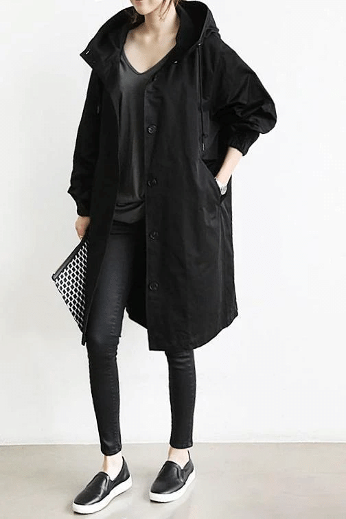 Women's Water-resistant Oversized Warm Buttoned Raincoat for Autumn and Winter