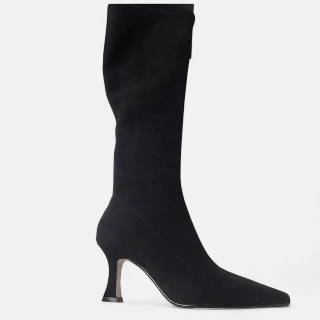 Women’s Sleek Suede Thigh-High Heeled Boots with Pointed Toe