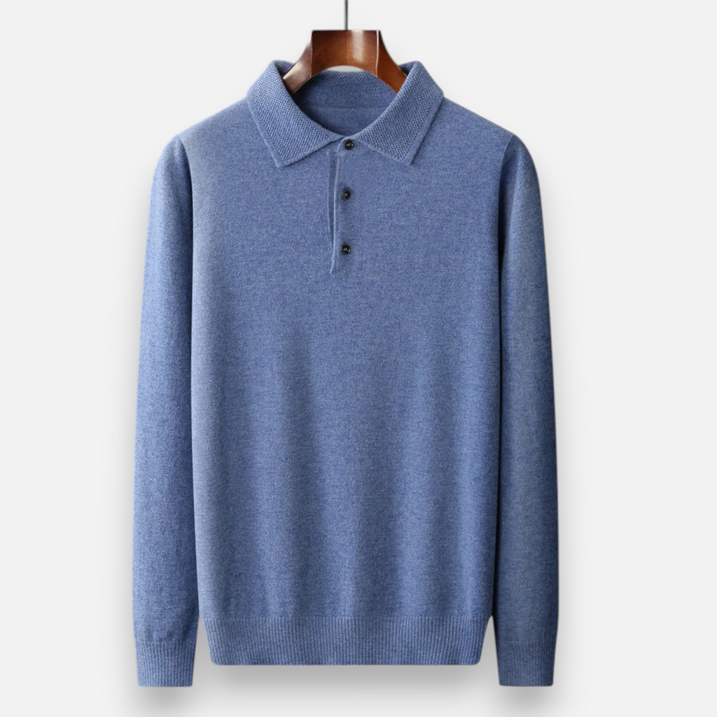 Men’s Casual Button Merino Wool Polo-Collar Sweater