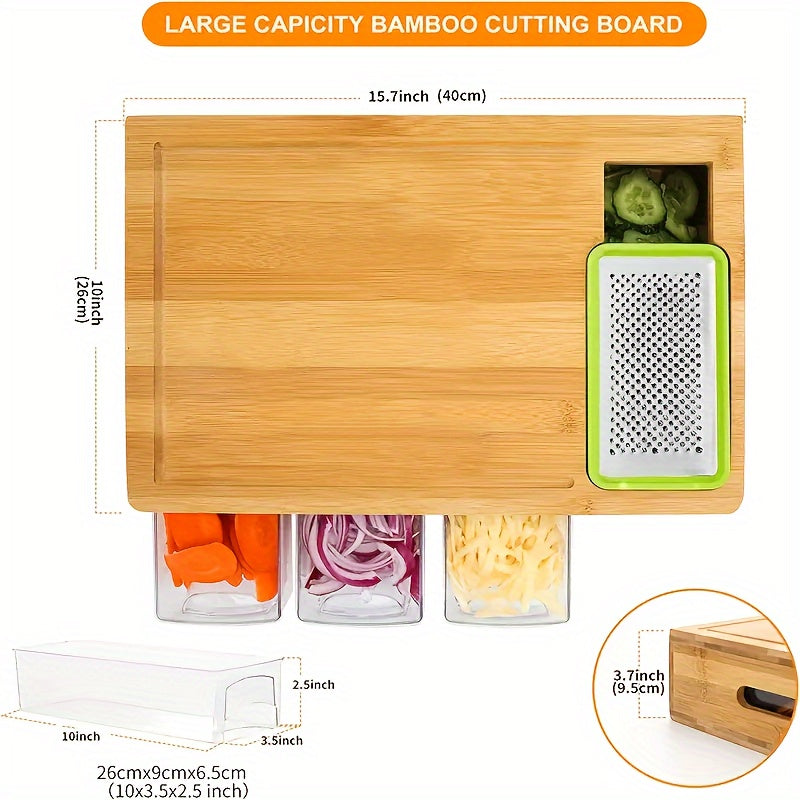 Bamboo Cutting Board Storage Trays Graters Kitchen Prep Station - Image 5