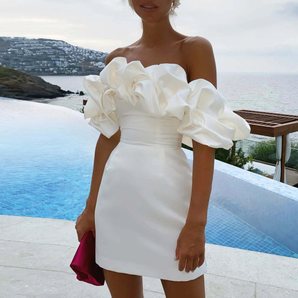 Ruffle Mini Length Evening Wedding Guest Dress for Women