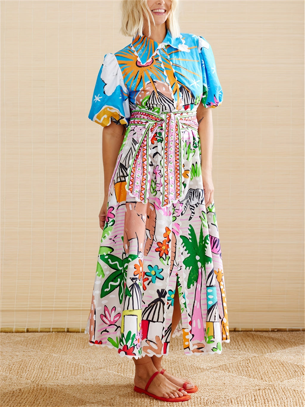 Trendy Sunny Tropical-Inspire Chic Midi Summer Dress for Women