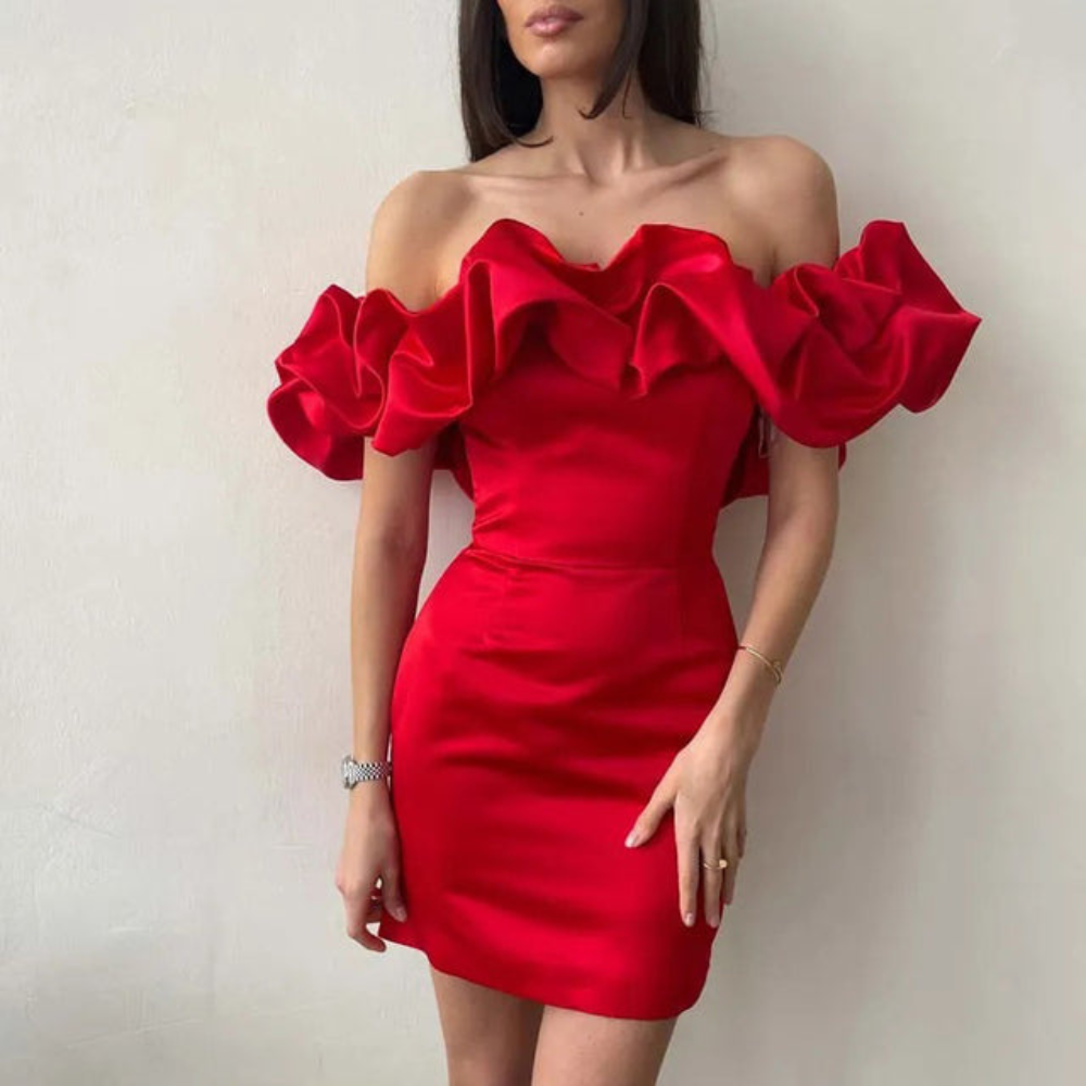 Ruffle Mini Length Evening Wedding Guest Dress for Women