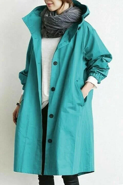Women's Water-resistant Oversized Warm Buttoned Raincoat for Autumn and Winter