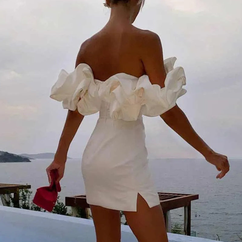 Ruffle Mini Length Evening Wedding Guest Dress for Women