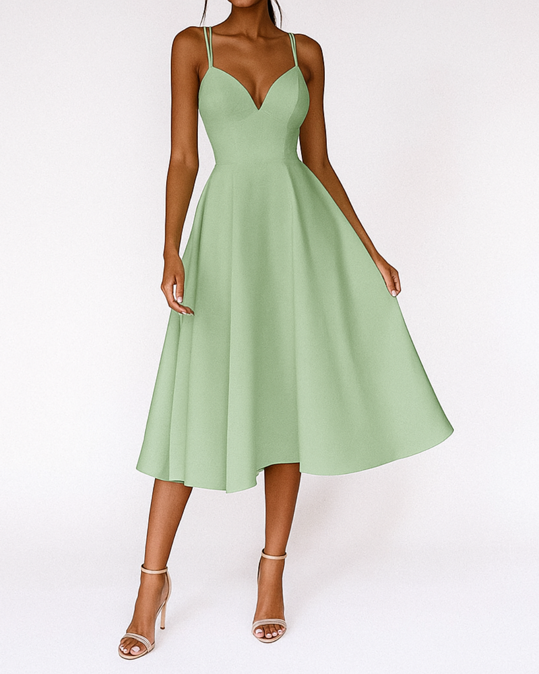 Women Modern Strappy Midi Length Wedding Guest  Dress