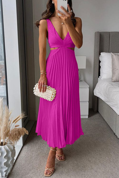 Women's Classic Flowing Pleated Midi Evening Dress