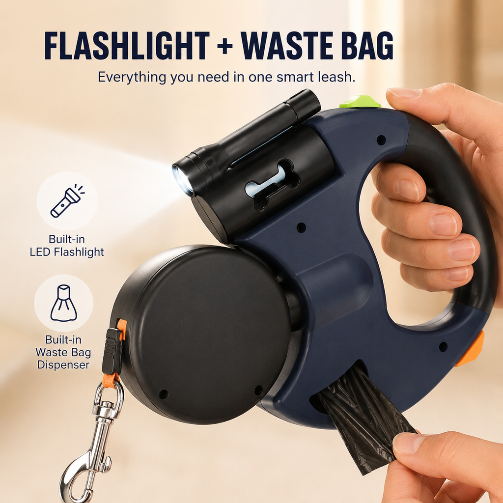 10FT Dual Retractable Dog Leash with Flashlight