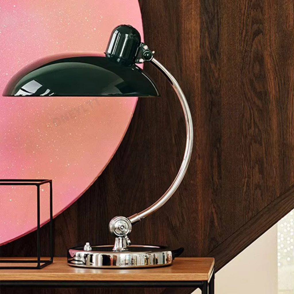 Modern Table Lamp Curved Chrome Metal Bedside Bauhaus Design - Image 6