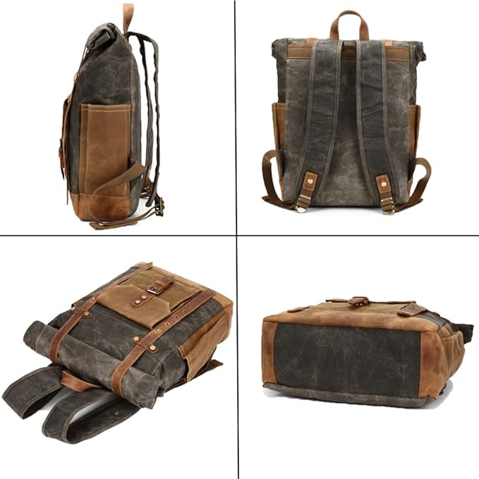 Men's Military Roll-Top Canvas Travel Hiking Laptop Backpack - Image 5