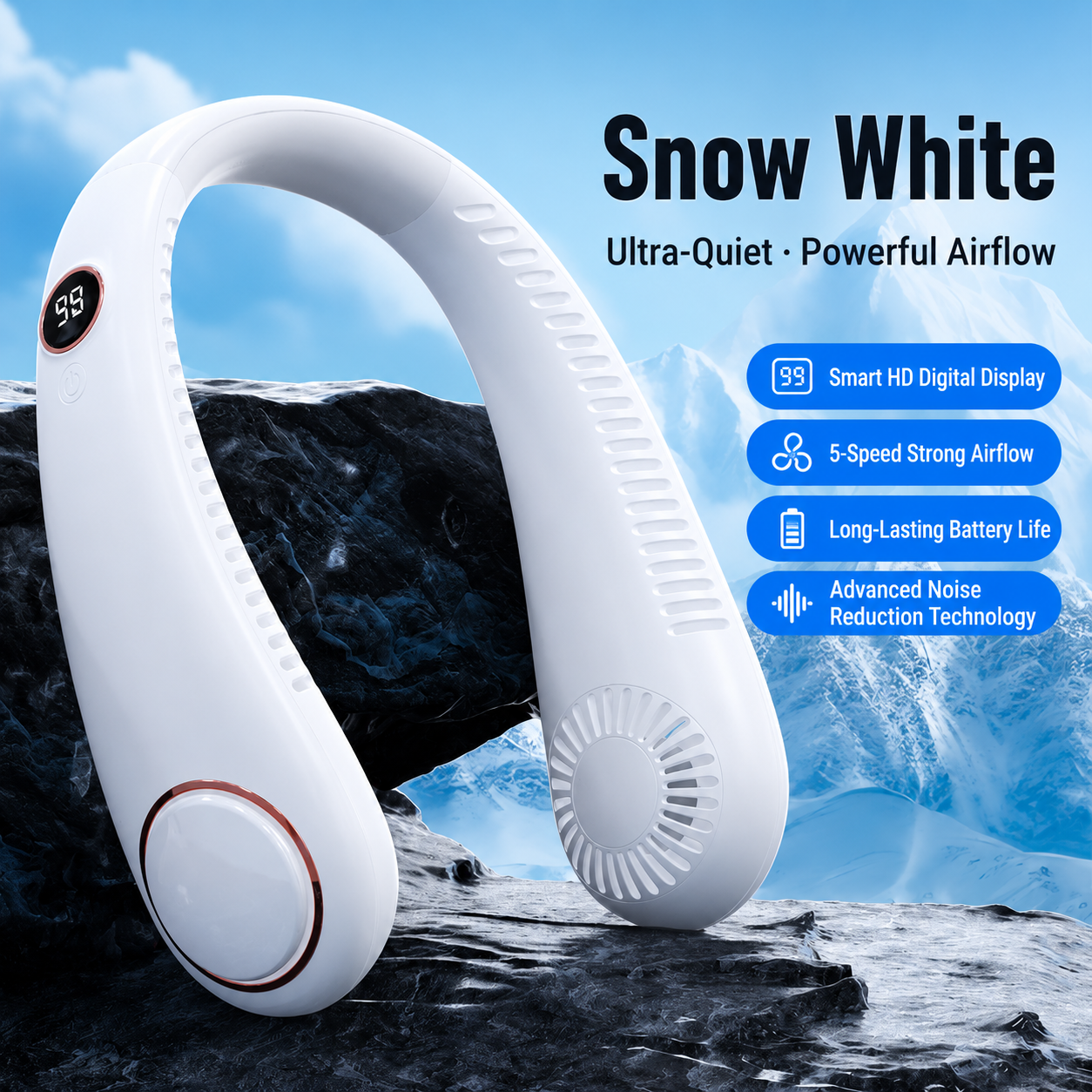 Portable Neck Fan Bladeless Wearable Hands-Free Cooling 5-Speed LED Display