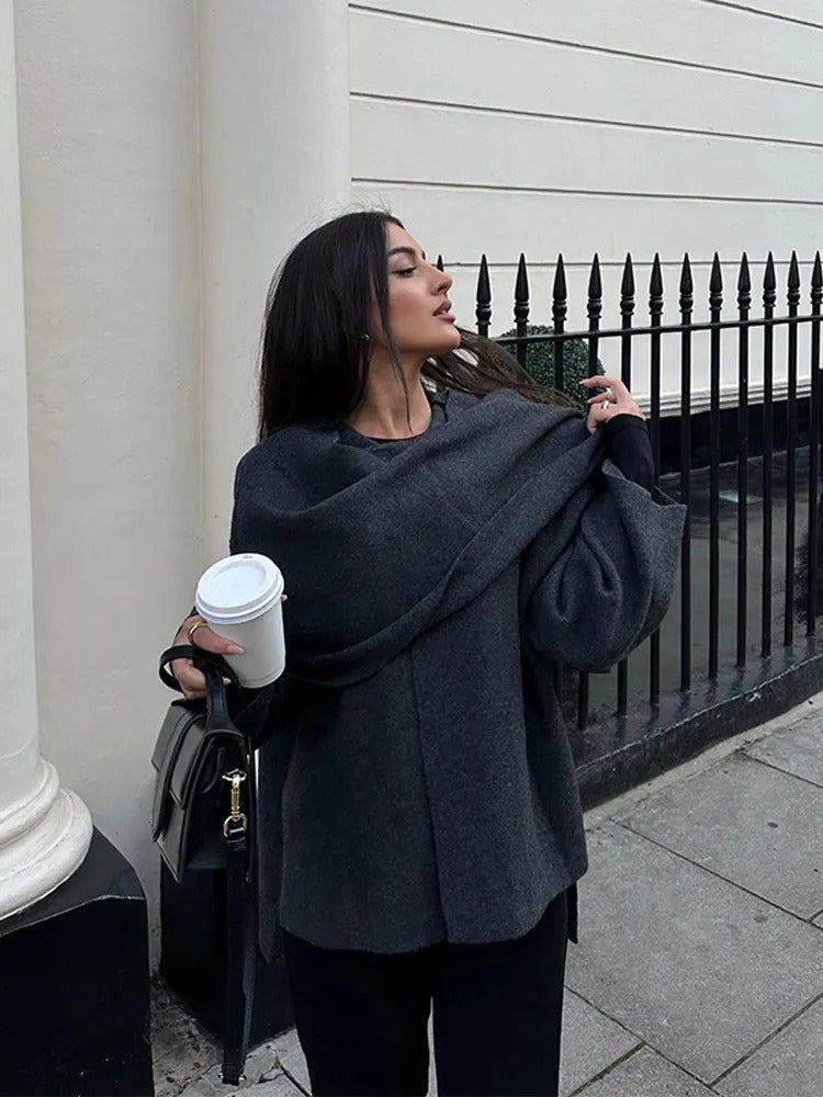 Women's Fashion Slip-on Asymmetrical Poncho for Winter Warmth