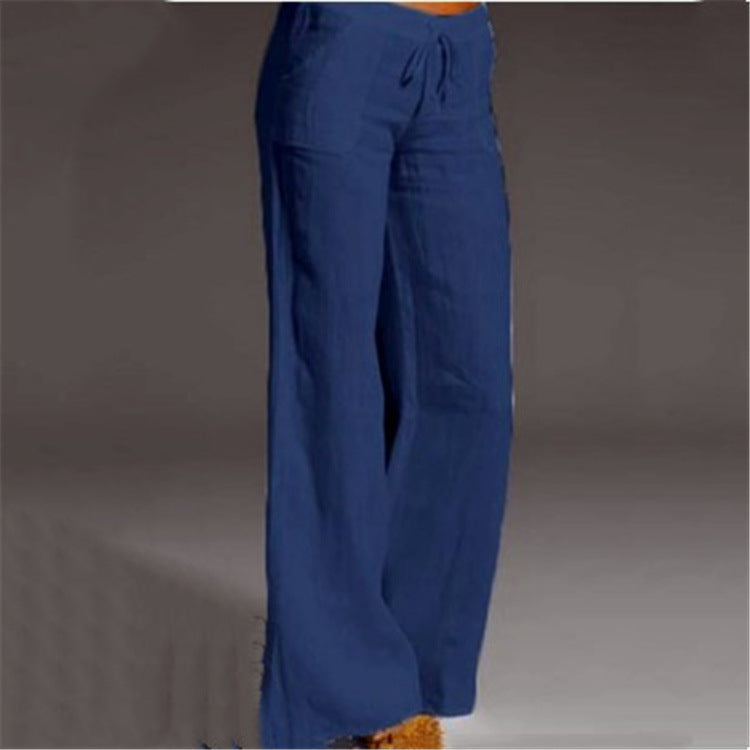 Women's Warm Casual Wide Summer Trousers with Adjustable Waist
