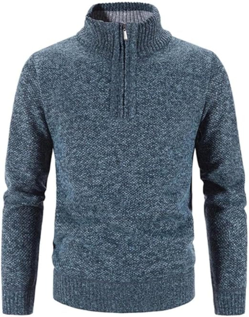 Men's Retro Stand-Up Zipper Collar Winter Sweater