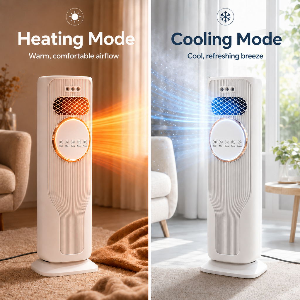 Cold, Warm Air Conditioning Fan 4-in-1 Portable Air Cooler, Heater, Humidifier & Blower