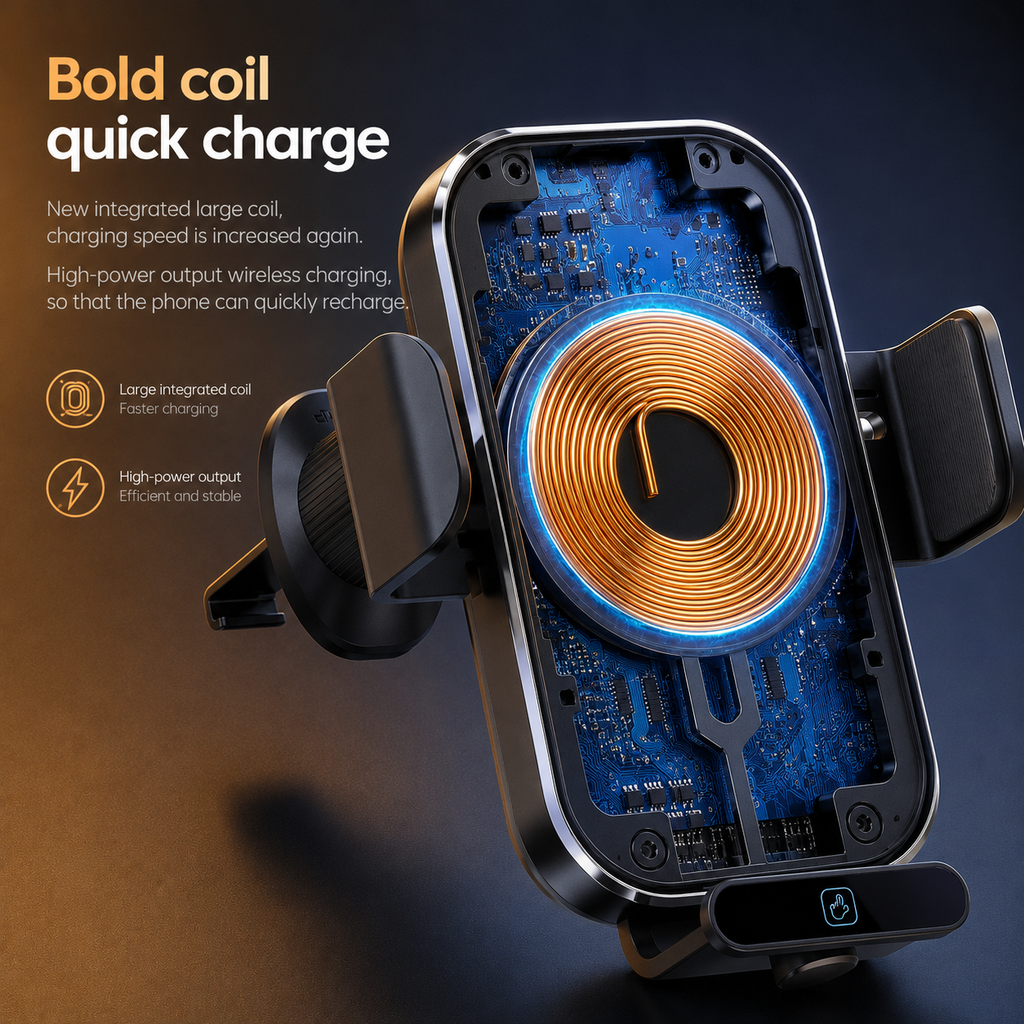 15W Wireless Car Charger Mount with Auto Clamp