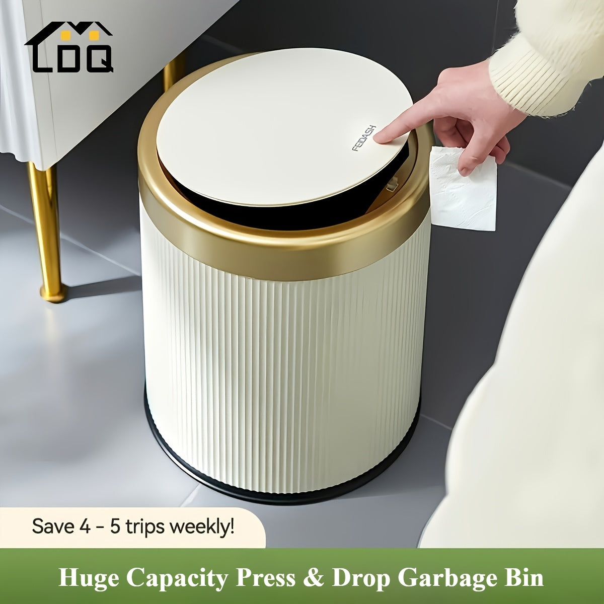 Modern Trash Can Oval Press Top Bathroom Bin Dual Inner Bucket - Image 2