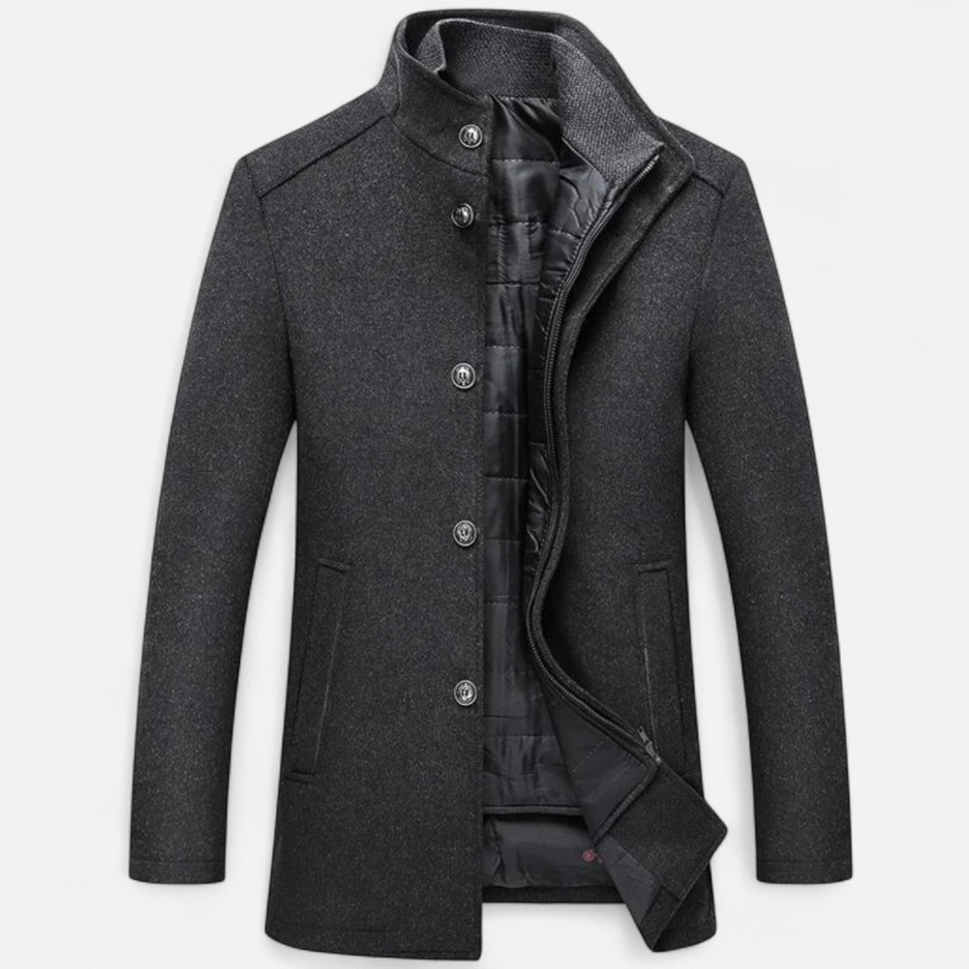 Men’s Versatile Layer Thick Long Overcoat with Vest Panel