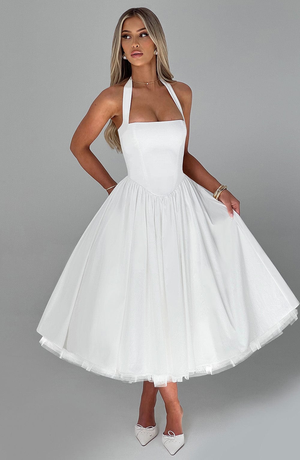 Women’s Chic Halter Wedding Guest Dresses Midi Length