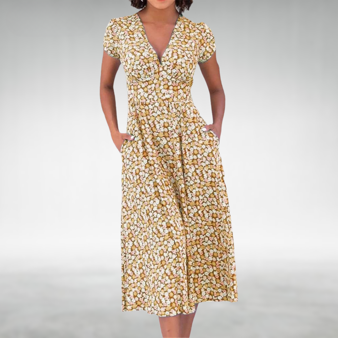 Trendy Versatile Floral Flattering Fit Summer Dress for Women