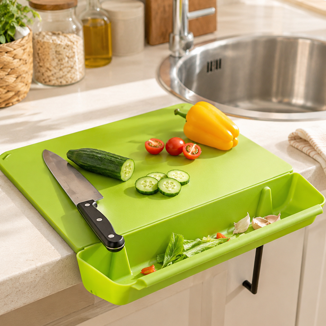 2 in 1 Cutting Board with Container Tray