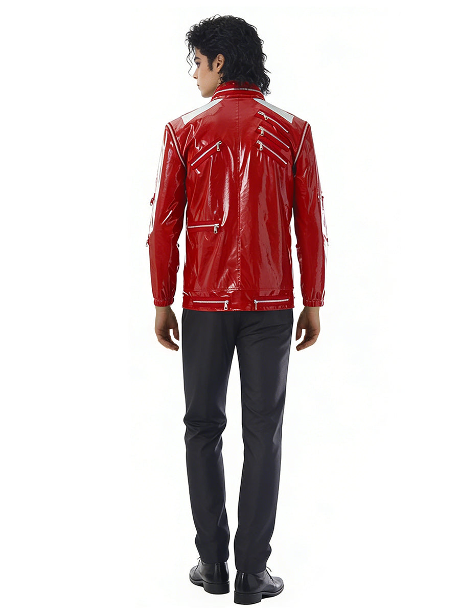 Mens 3 Piece Faux Leather 80s Pop Star Costume - Image 3