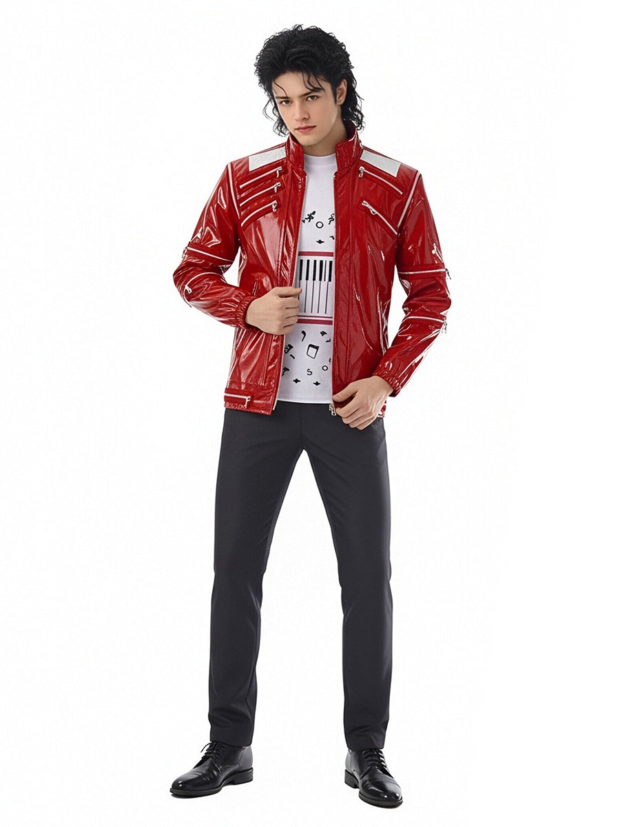 Mens 3 Piece Faux Leather 80s Pop Star Costume - Image 4