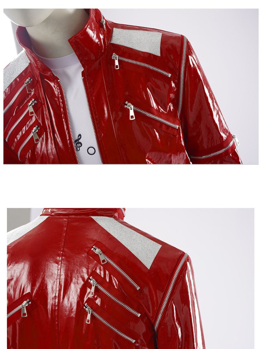 Mens 3 Piece Faux Leather 80s Pop Star Costume - Image 7
