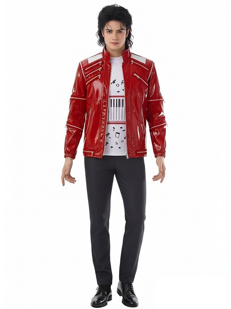 Mens 3 Piece Faux Leather 80s Pop Star Costume