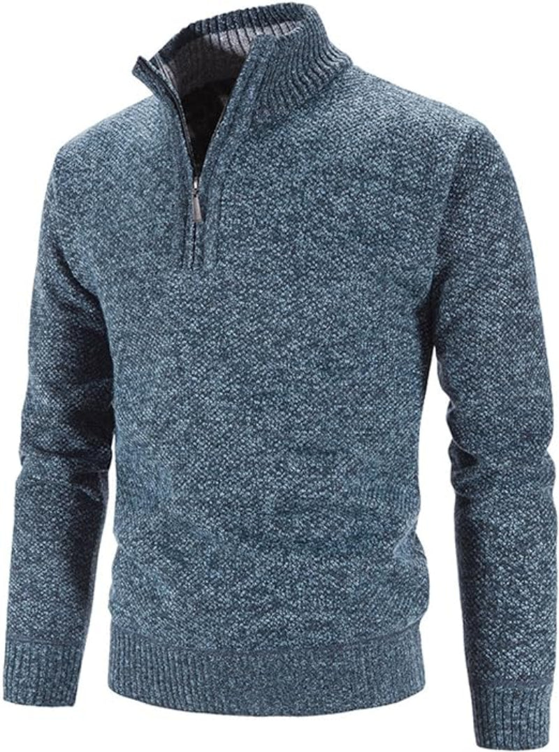 Men's Retro Stand-Up Zipper Collar Winter Sweater