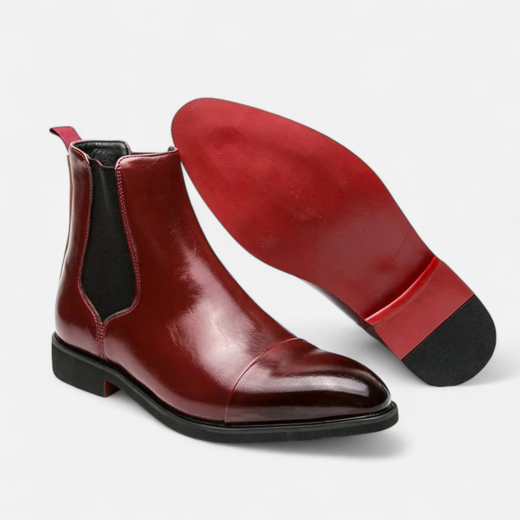 Men’s Classic Fashion Outdoor Boots in Polished Black with Red Sole