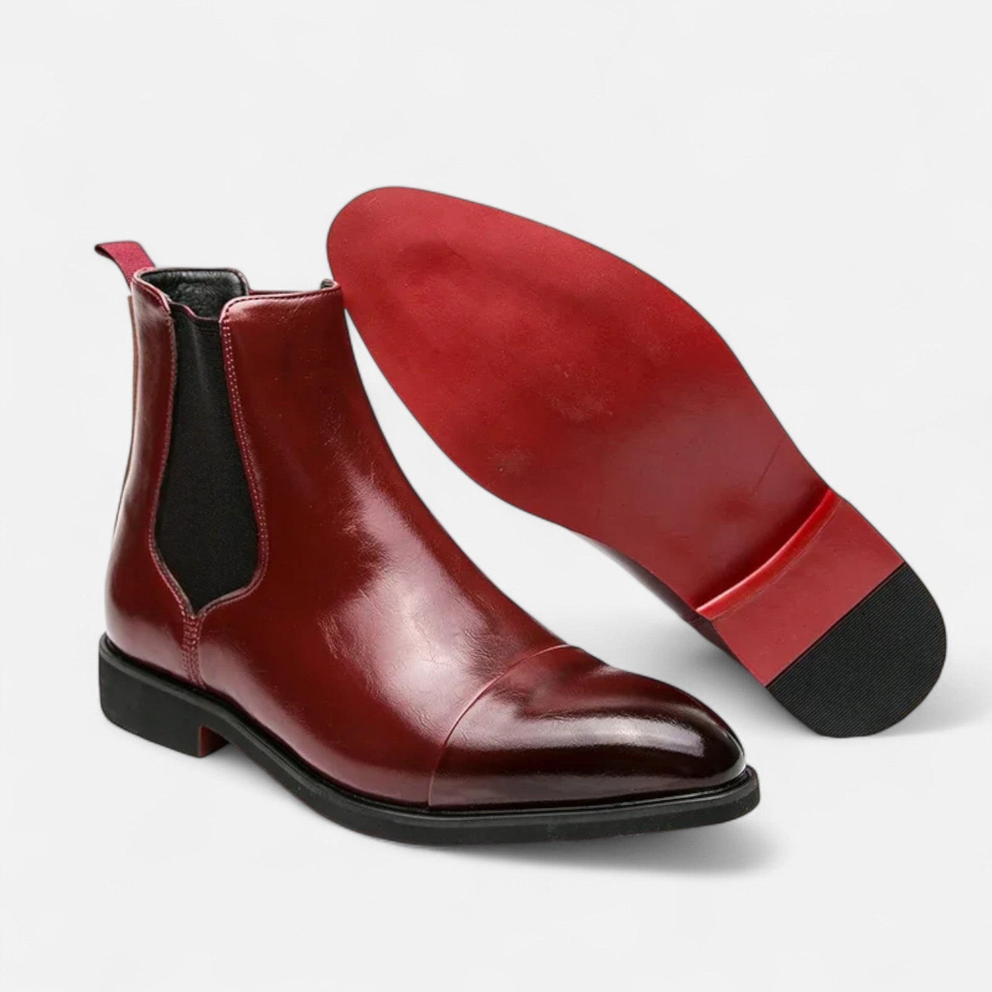Men’s Classic Fashion Outdoor Boots in Polished Black with Red Sole