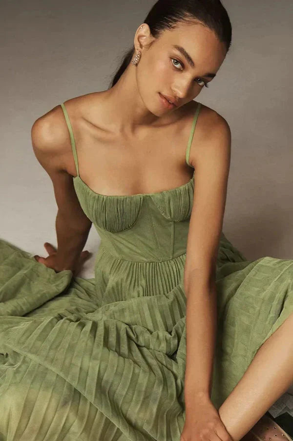 Women's Classic Formal Party Pleated Fit & Flare Midi Dress
