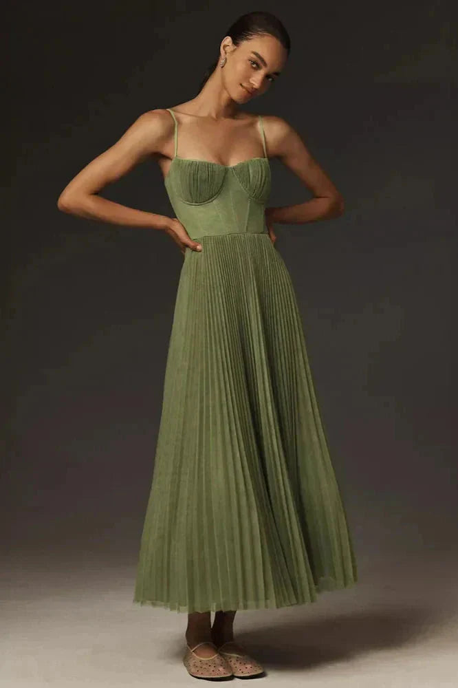 Women's Classic Formal Party Pleated Fit & Flare Midi Dress