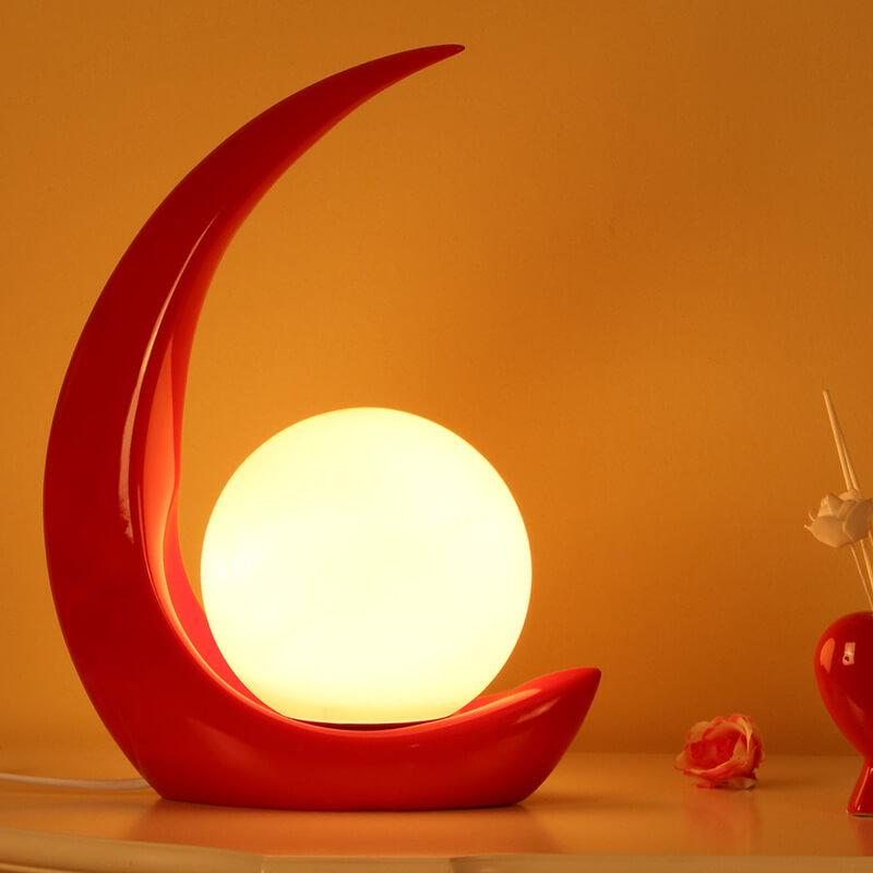 Modern Table Lamp Crescent Resin Bedside Nightstand Decor