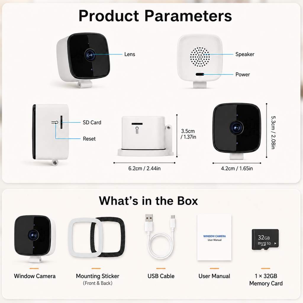 1080P WiFi Window Security Camera with 32GB Card