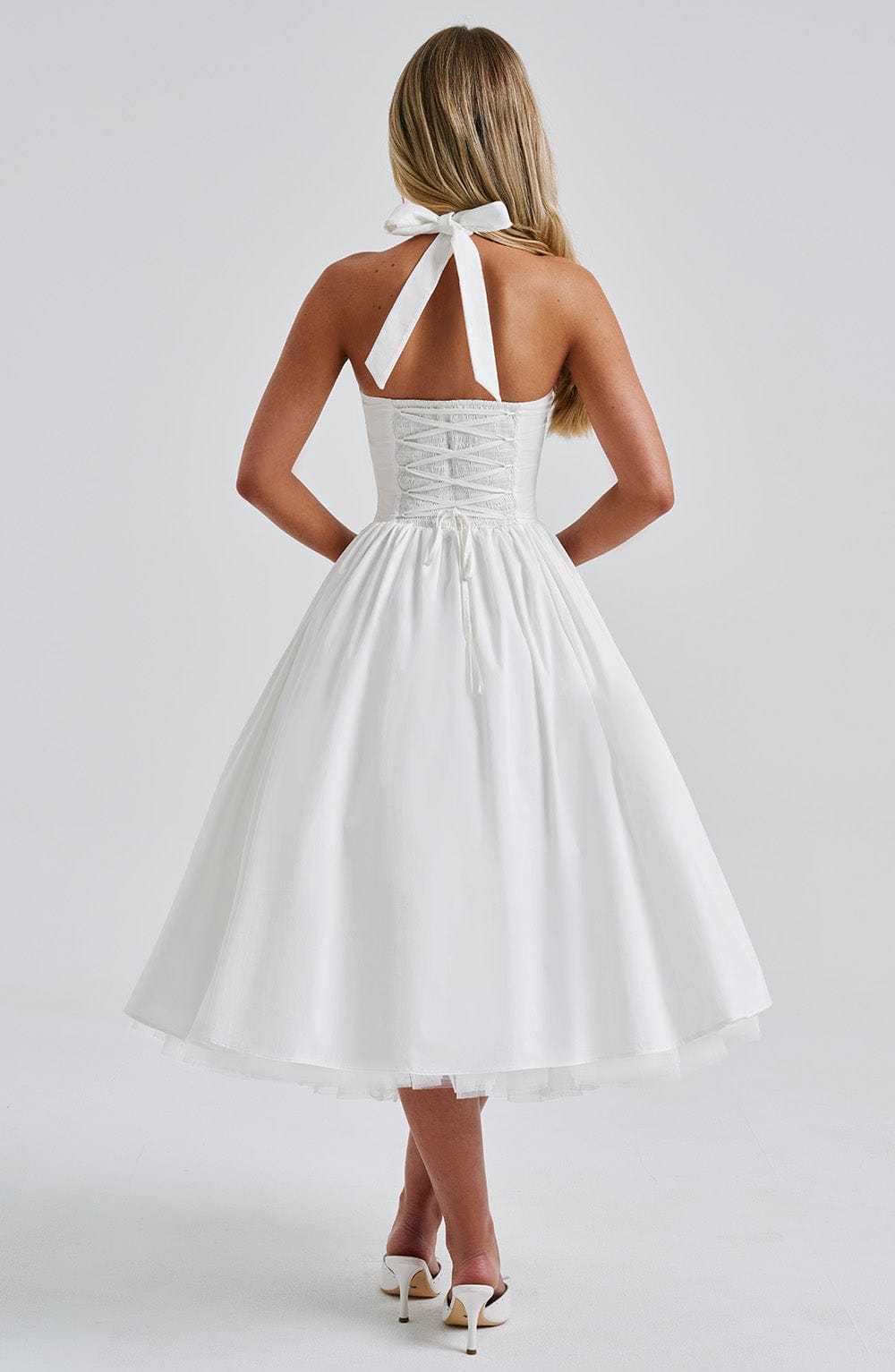 Women’s Chic Halter Wedding Guest Dresses Midi Length