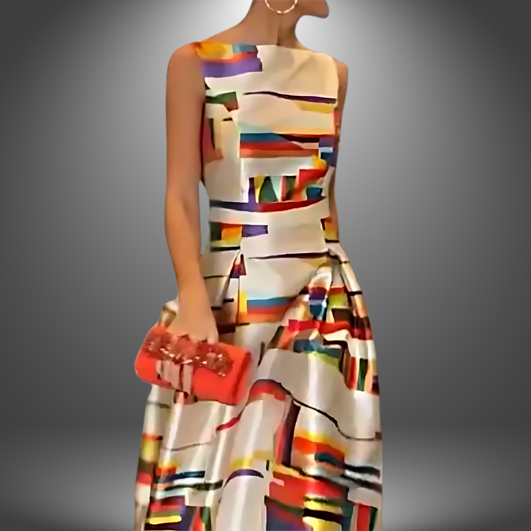 Women's Sophisticated Captivating Geometric Print Maxi Dress