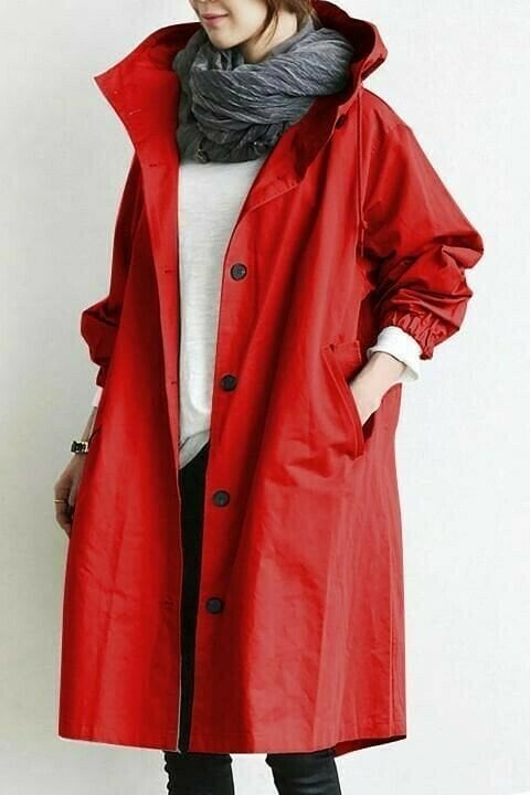 Women's Water-resistant Oversized Warm Buttoned Raincoat for Autumn and Winter