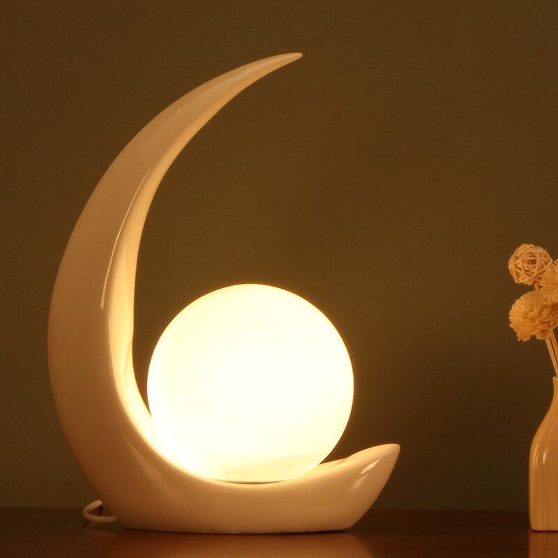 Modern Table Lamp Crescent Resin Bedside Nightstand Decor - Image 3